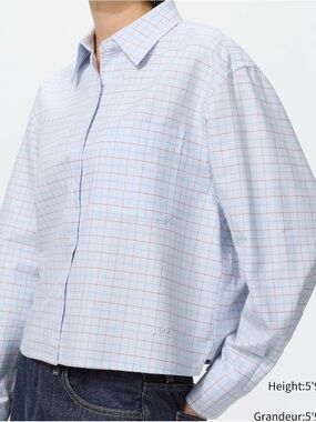 Uniqlo Light Blue Windowpane Check Women's Button-Down Shirt